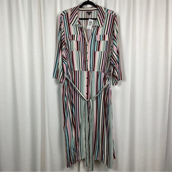 Torrid White, Purple&Pink Stripe Challis Button Front Shirt Dress Sz.4 NWT - Picture 5 of 16